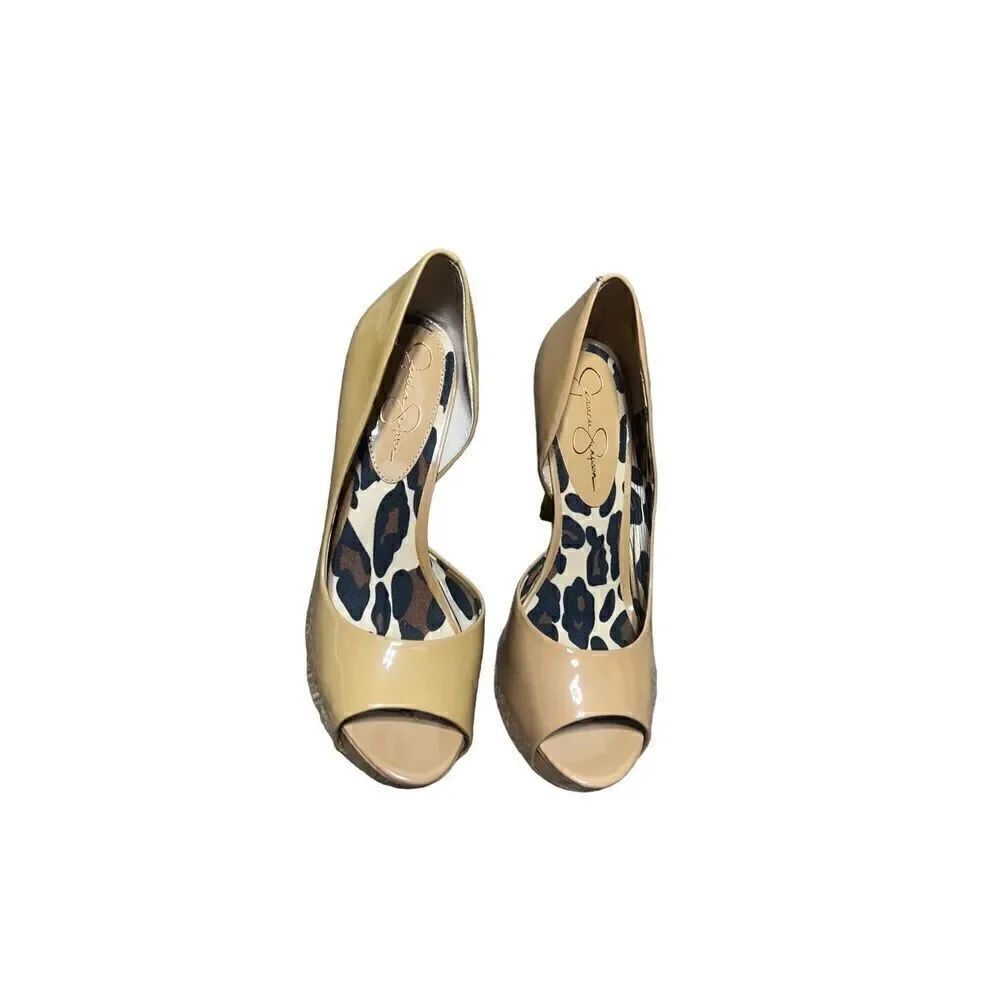 Jessica Simpson Acadia Cognac Patent Leather Peep Toe Pump Size 8.5